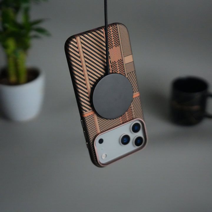 iPhone 17 Pro Carbon Fiber Texture Design Hard Pc MagSafe Case Cover OrangeMix