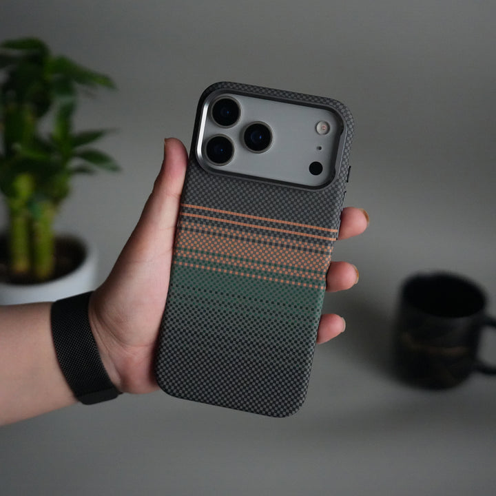 iPhone 17 Pro Max Carbon Fiber Texture Design Hard Pc MagSafe Case Cover OrangeGreen