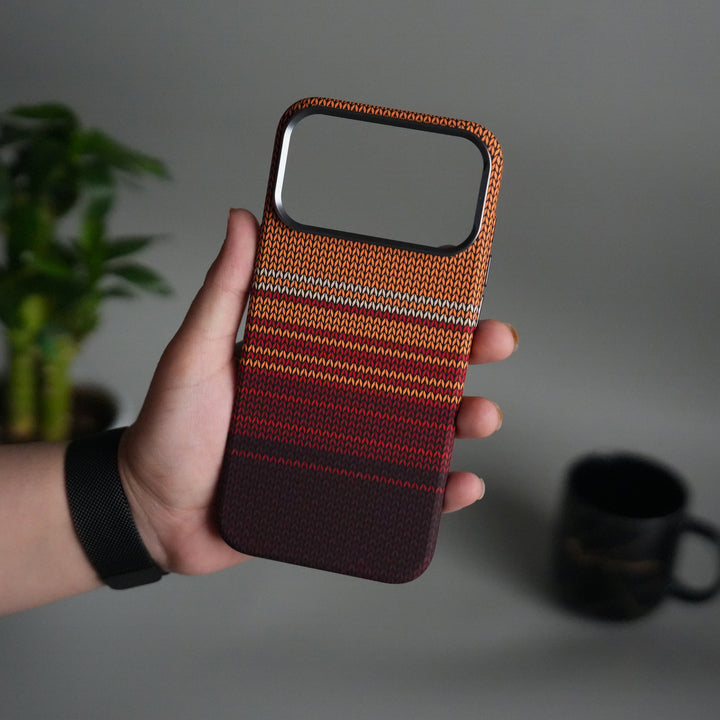 iPhone 17 Pro Max Carbon Fiber Texture Design Hard Pc MagSafe Case Cover RedOrange