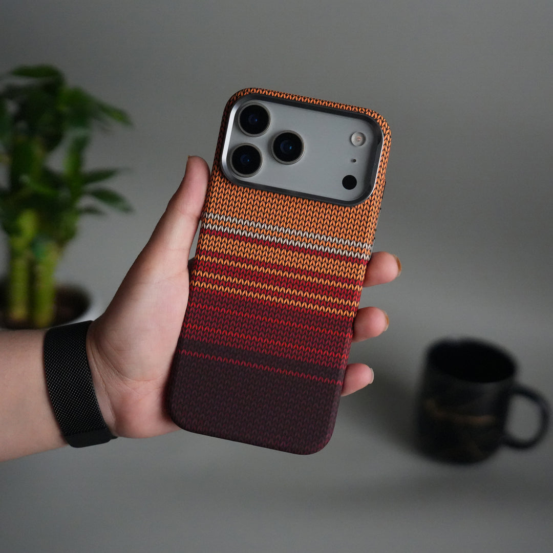 iPhone 17 Pro Max Carbon Fiber Texture Design Hard Pc MagSafe Case Cover RedOrange