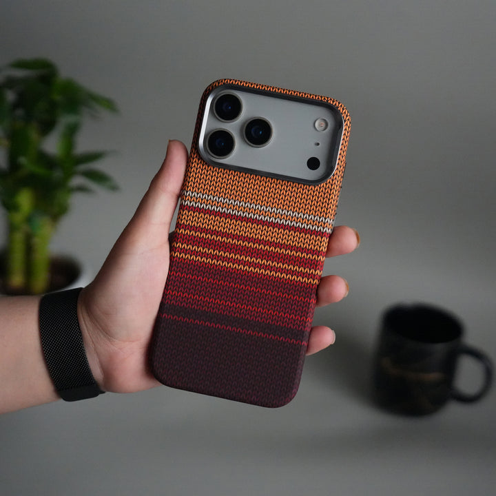 iPhone 17 Pro Max Carbon Fiber Texture Design Hard Pc MagSafe Case Cover RedOrange