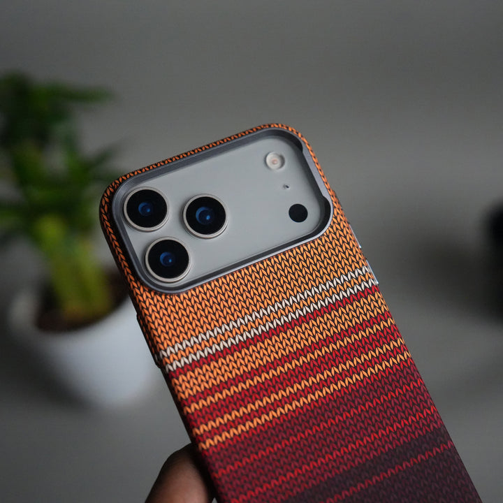 iPhone 17 Pro Max Carbon Fiber Texture Design Hard Pc MagSafe Case Cover RedOrange