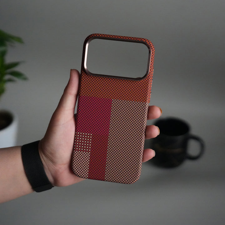 iPhone 17 Pro Max Carbon Fiber Texture Design Hard Pc MagSafe Case Cover RedBeige