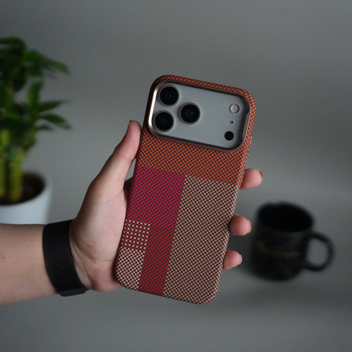 iPhone 17 Pro Max Carbon Fiber Texture Design Hard Pc MagSafe Case Cover RedBeige