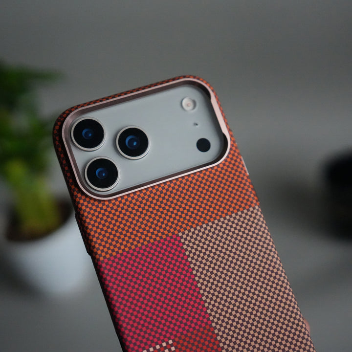iPhone 17 Pro Max Carbon Fiber Texture Design Hard Pc MagSafe Case Cover RedBeige