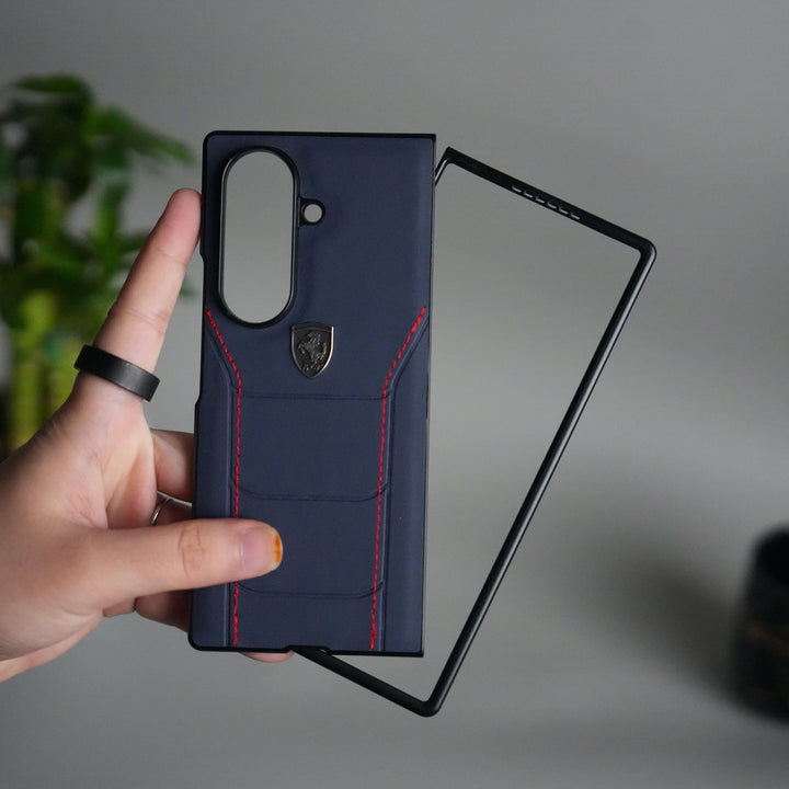 Samsung Galaxy Z Fold 7 FR Stitched PU Leather Case Cover Blue
