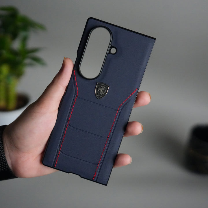 Samsung Galaxy Z Fold 7 FR Stitched PU Leather Case Cover Blue