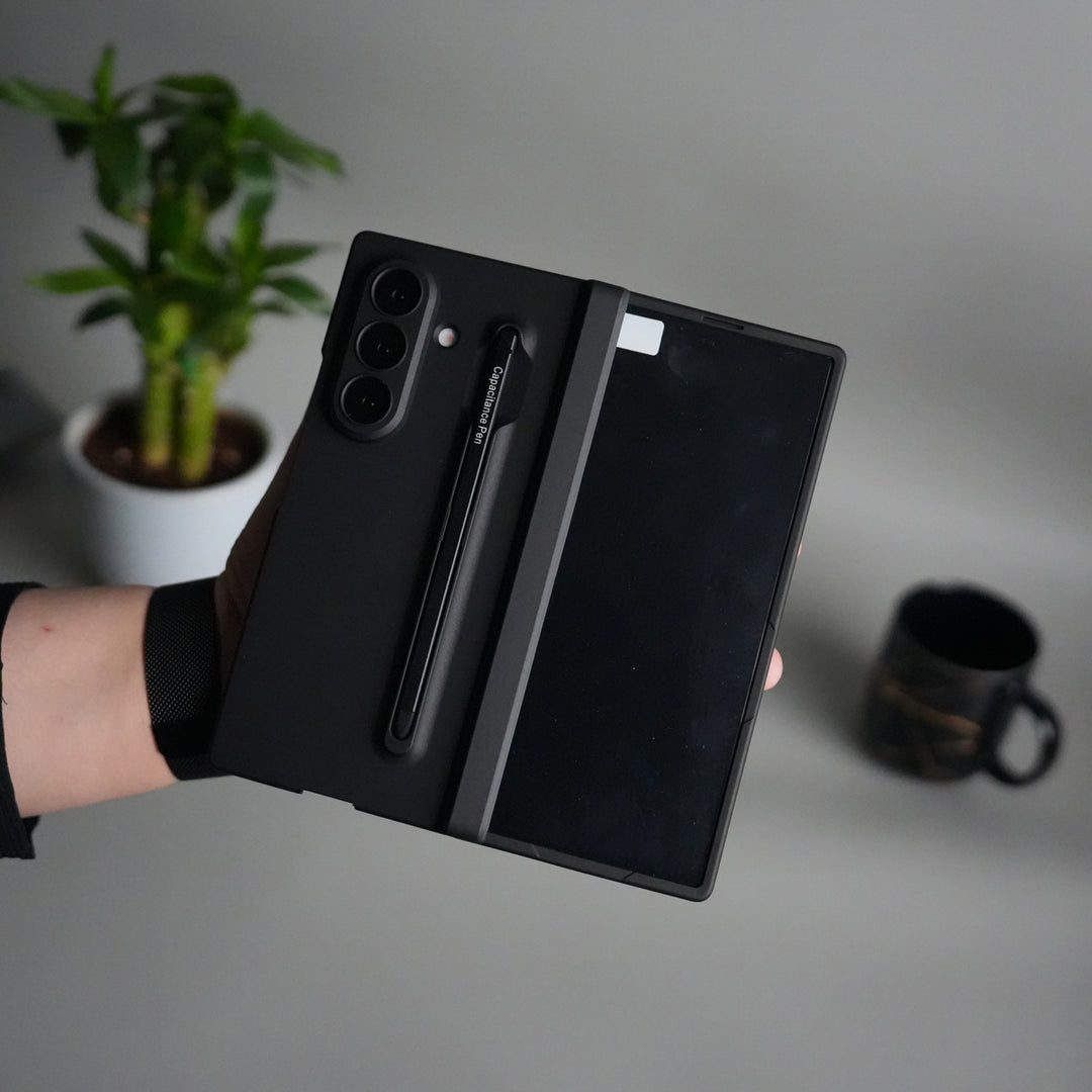 Galaxy Z Fold 7 Case with S-Pen Slot & Front Glass | Matte Hard Back Cover | Black
