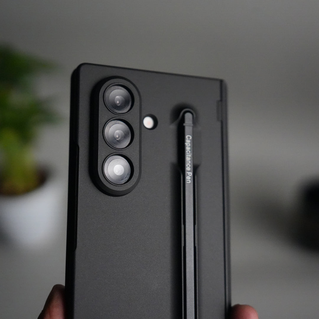 Galaxy Z Fold 7 Case with S-Pen Slot & Front Glass | Matte Hard Back Cover | Black