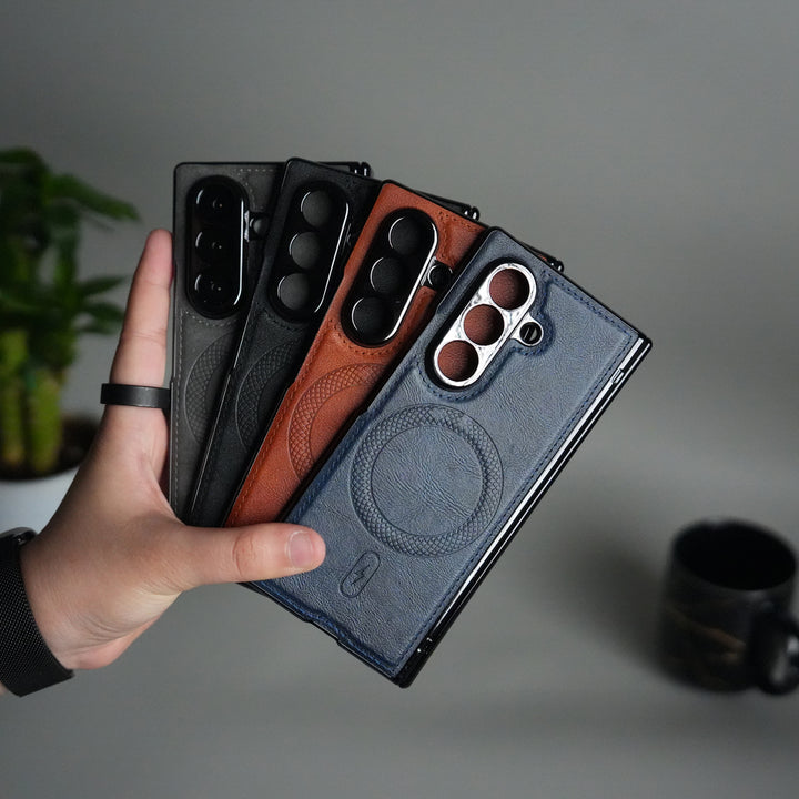 Galaxy Z Fold 7 Magnetic PU Leather Flip Kickstand Credit Wallet Card Holder Slots Covers
