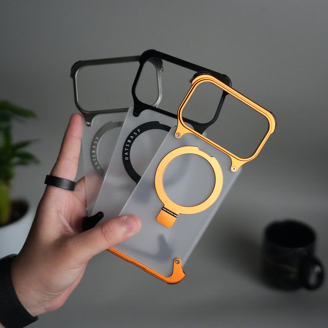 iPhone 17 Pro Max Frosted Frameless Metal Kickstand Case