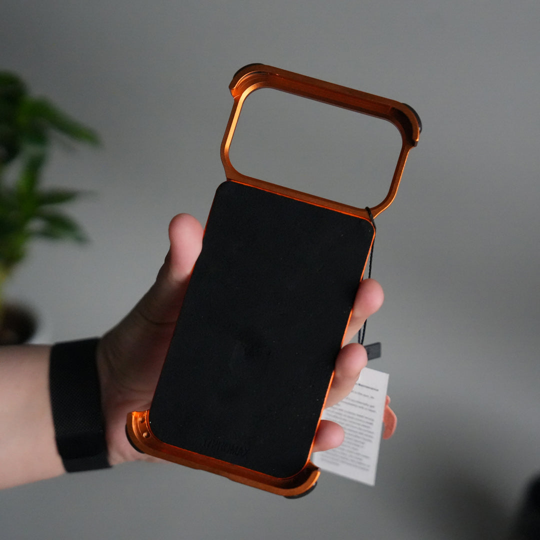 iPhone 17 Pro Max Leather Frameless Metal Kickstand Case