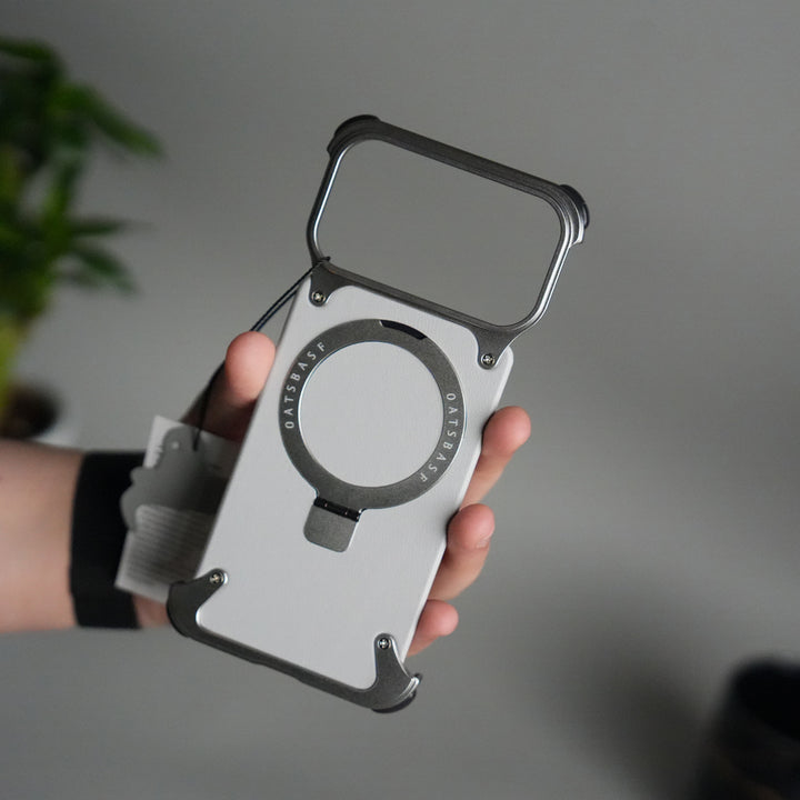 iPhone 17 Pro Max Leather Frameless Metal Kickstand Case