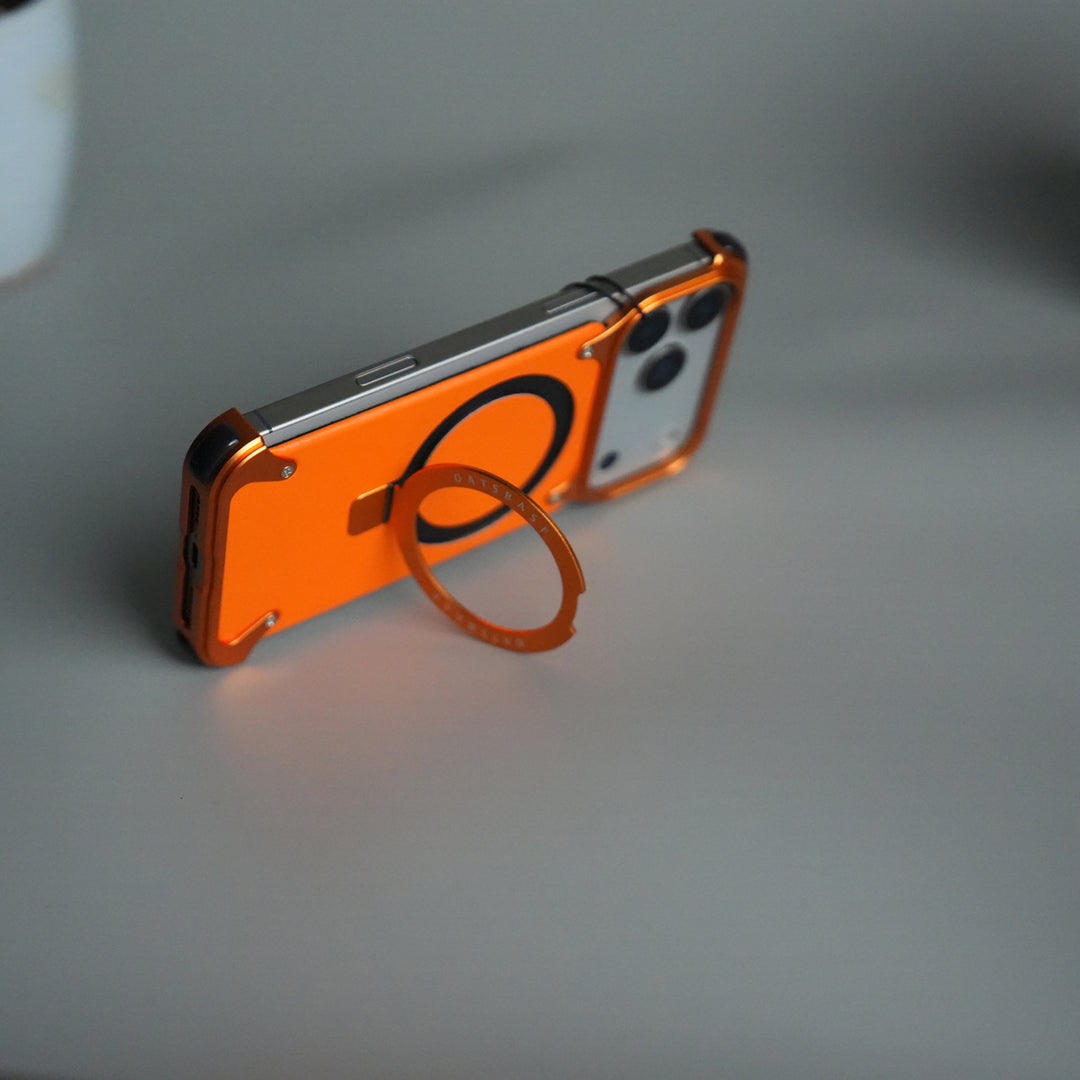 iPhone 17 Pro Max Leather Frameless Metal Kickstand Case