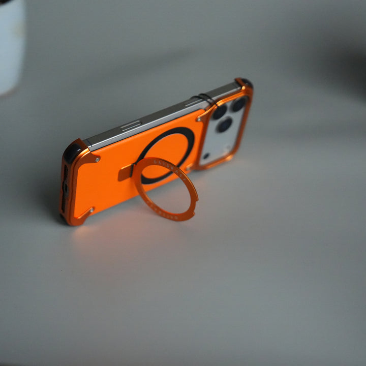 iPhone 17 Pro Max Leather Frameless Metal Kickstand Case