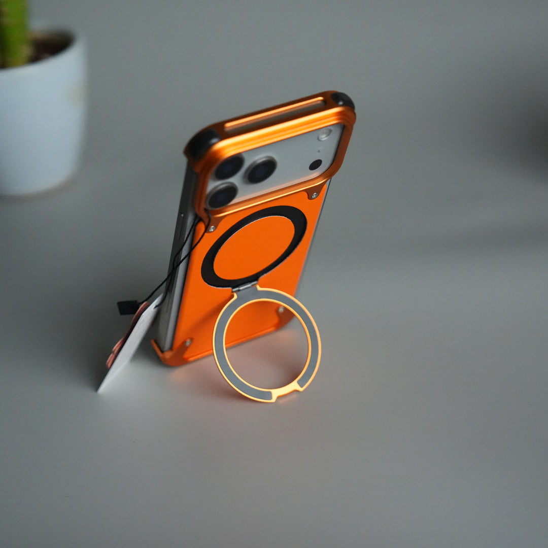 iPhone 17 Pro Max Leather Frameless Metal Kickstand Case