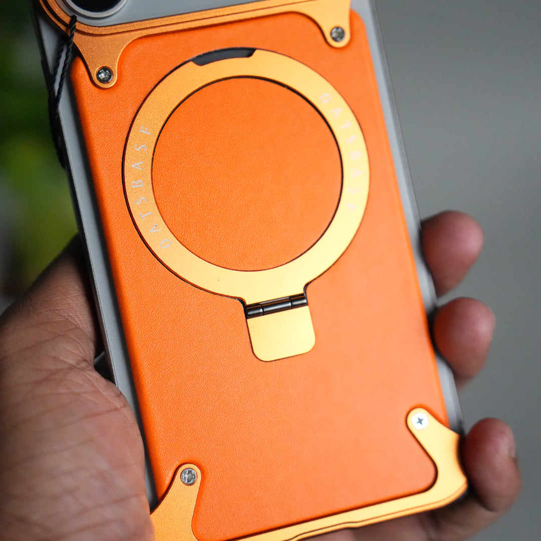 iPhone 17 Pro Max Leather Frameless Metal Kickstand Case