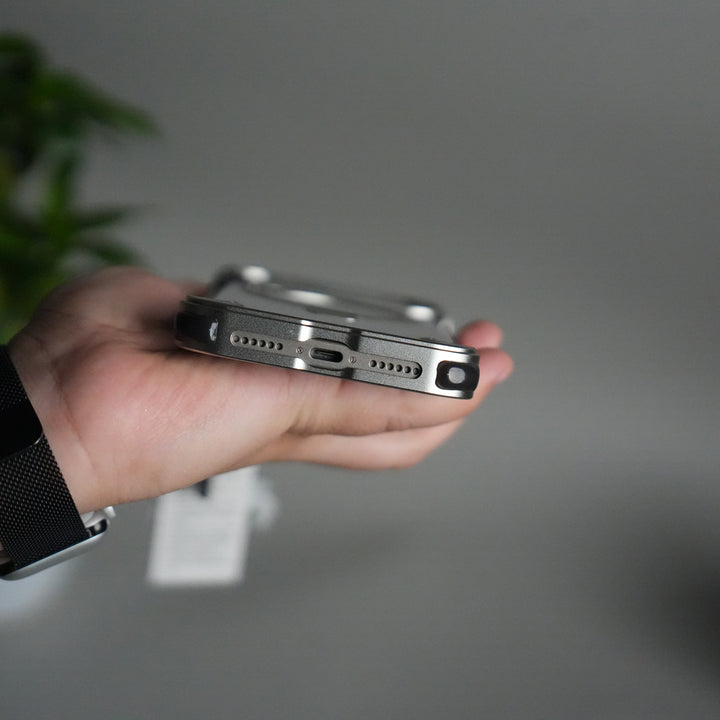 iPhone 17 Pro Max Leather Frameless Metal Kickstand Case