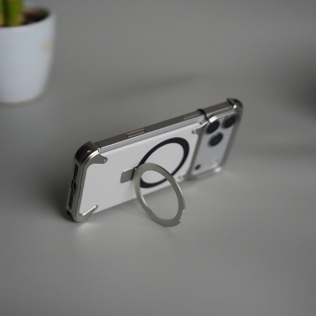 iPhone 17 Pro Max Leather Frameless Metal Kickstand Case