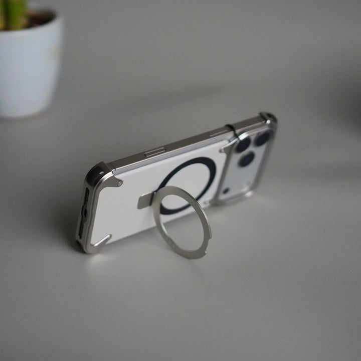 iPhone 17 Pro Max Leather Frameless Metal Kickstand Case