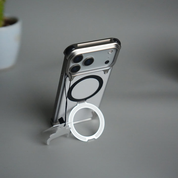 iPhone 17 Pro Max Leather Frameless Metal Kickstand Case