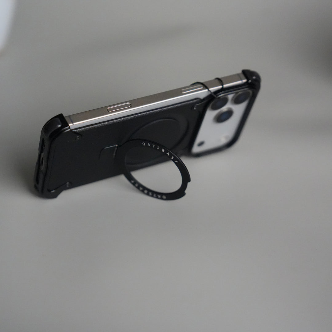 iPhone 17 Pro Max Leather Frameless Metal Kickstand Case