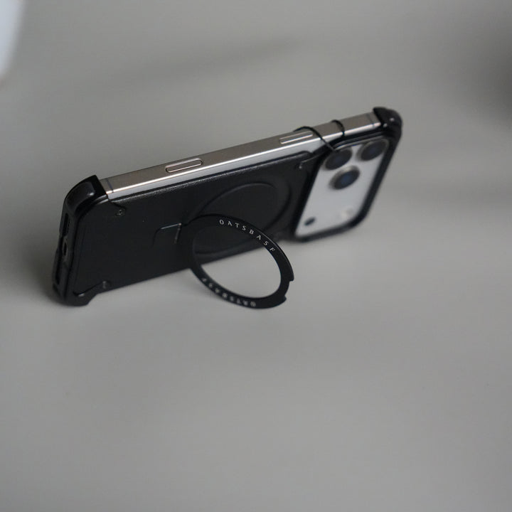 iPhone 17 Pro Max Leather Frameless Metal Kickstand Case