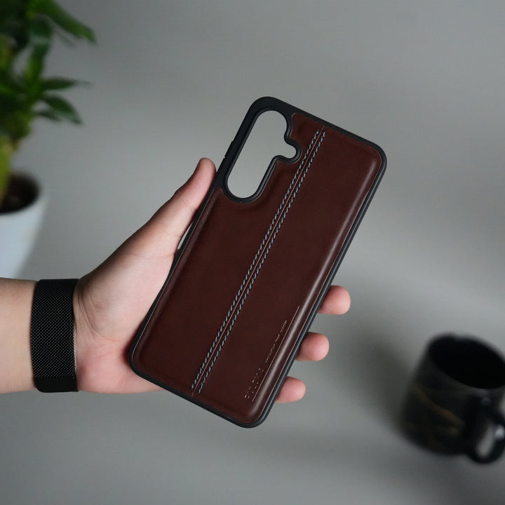 Galaxy S25 FE Leather Case | Classic Middle Stitched PU Back Cover