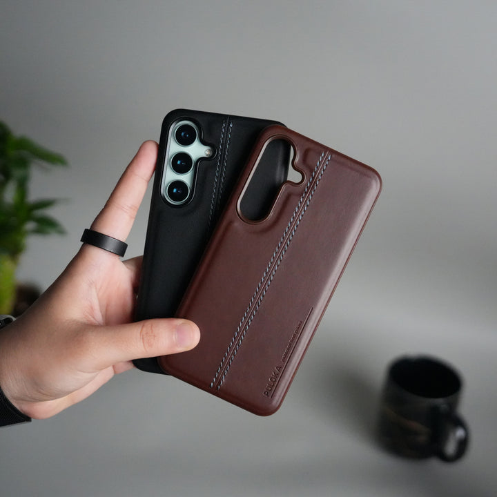 Galaxy S25 Leather Case | Classic Middle Stitched PU Back Cover