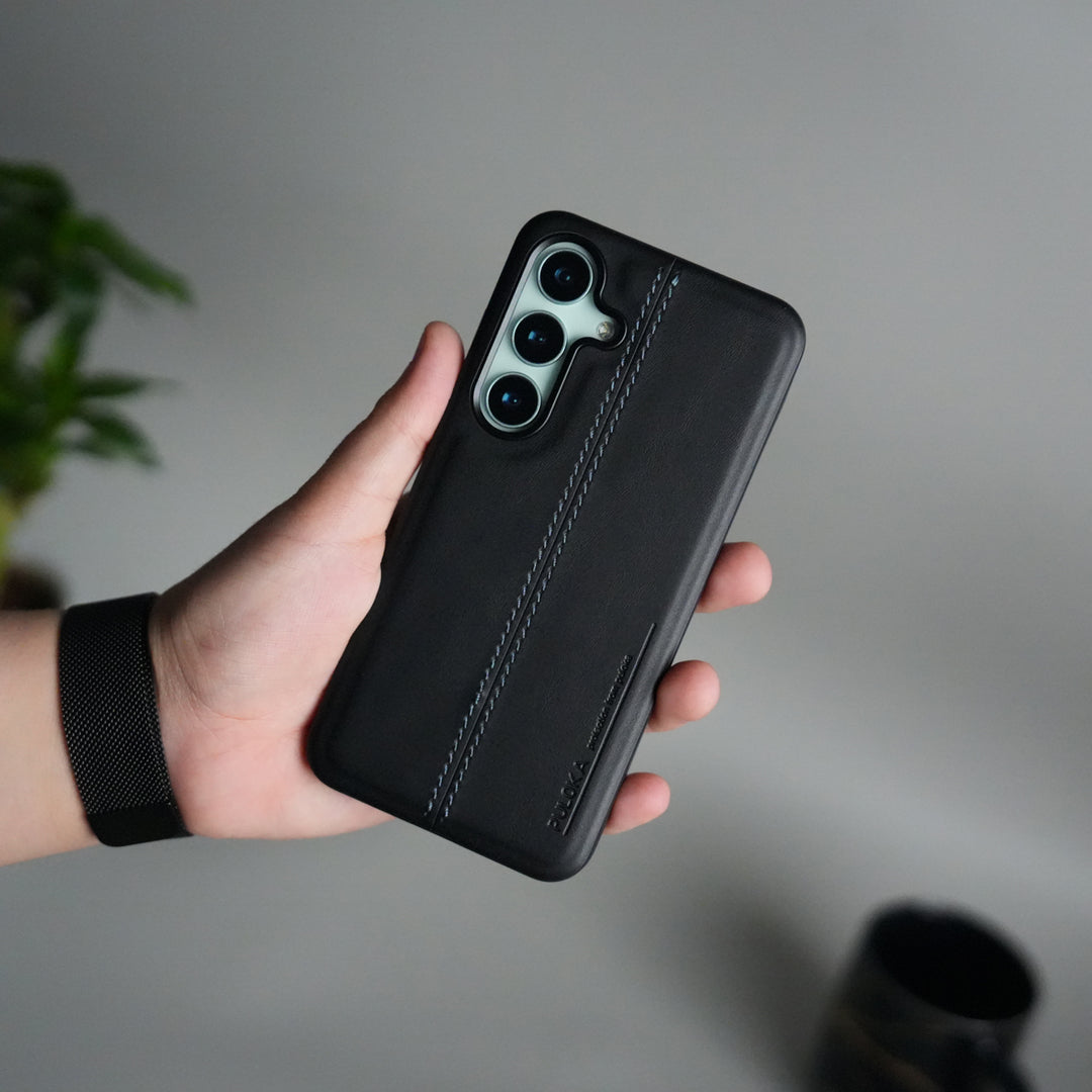 Galaxy S25 Leather Case | Classic Middle Stitched PU Back Cover