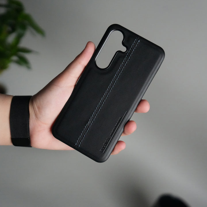 Galaxy S25 Leather Case | Classic Middle Stitched PU Back Cover