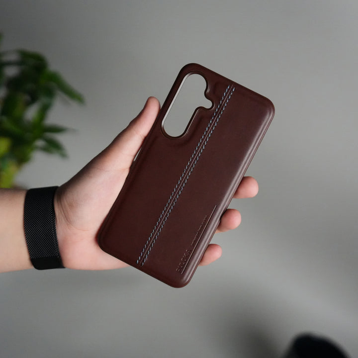 Galaxy S25 Leather Case | Classic Middle Stitched PU Back Cover