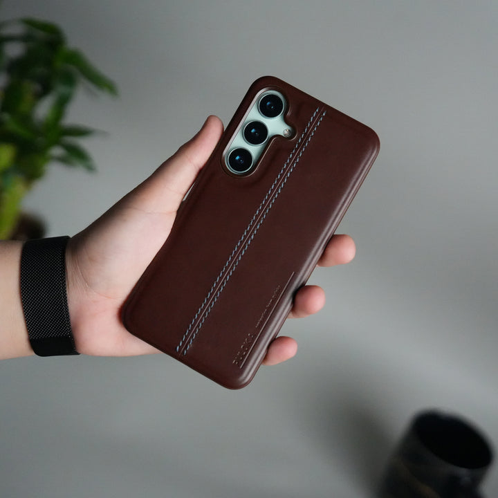 Galaxy S25 Leather Case | Classic Middle Stitched PU Back Cover