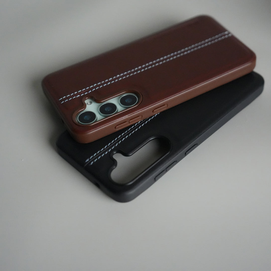 Galaxy S25 Leather Case | Classic Middle Stitched PU Back Cover