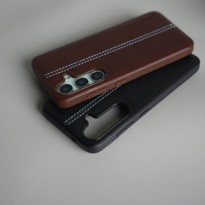 Galaxy S25 Leather Case | Classic Middle Stitched PU Back Cover