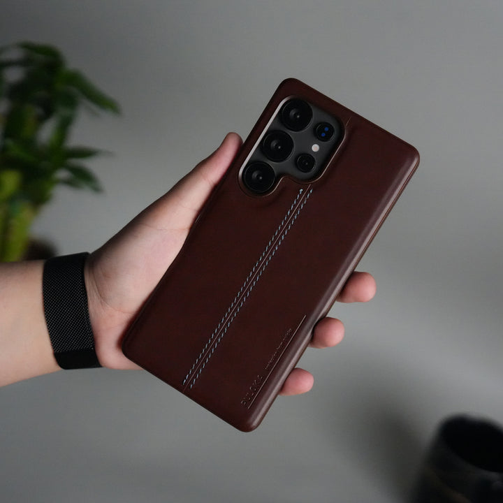 Galaxy S25 Ultra Leather Case | Classic Middle Stitched PU Back Cover