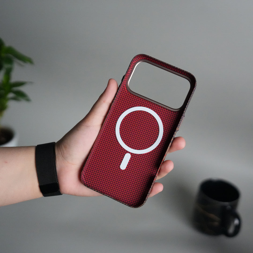 iPhone 17 Pro Carbon Fiber Texture Design Hard Pc MagSafe Case Cover RedOrange