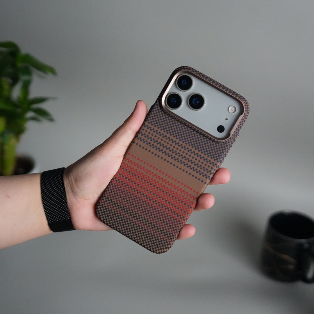 iPhone 17 Pro Carbon Fiber Texture Design Hard Pc MagSafe Case Cover RedOrange