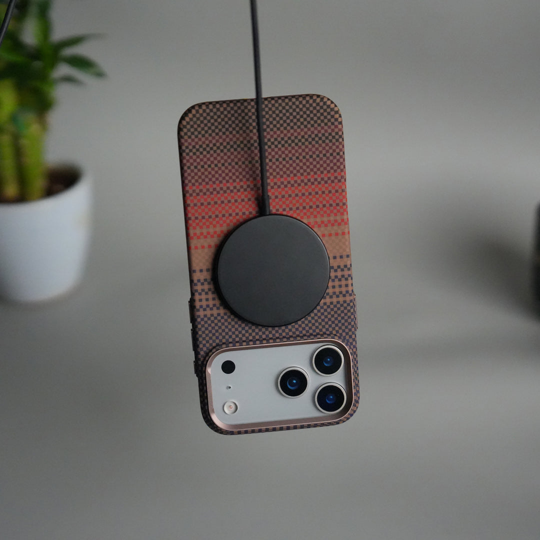 iPhone 17 Pro Carbon Fiber Texture Design Hard Pc MagSafe Case Cover RedOrange