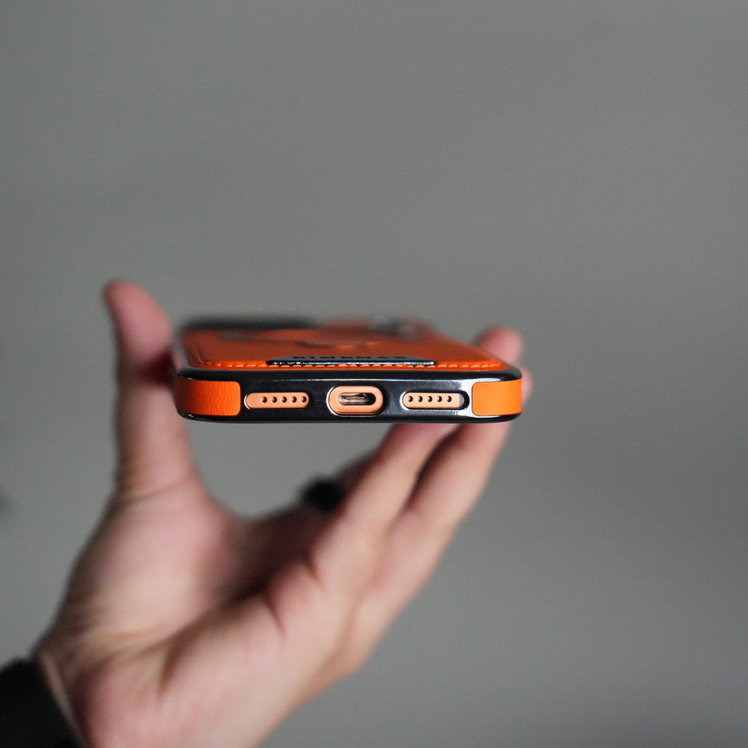 iPhone 17 Pro Luxury Leather Magnetic Ring Case | Metal Kickstand Cover with Chrome Frame