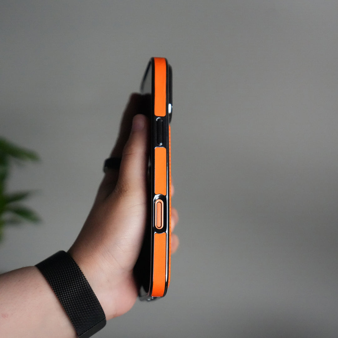 iPhone 17 Pro Luxury Leather Magnetic Ring Case | Metal Kickstand Cover with Chrome Frame