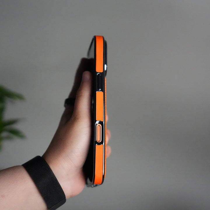 iPhone 17 Pro Luxury Leather Magnetic Ring Case | Metal Kickstand Cover with Chrome Frame