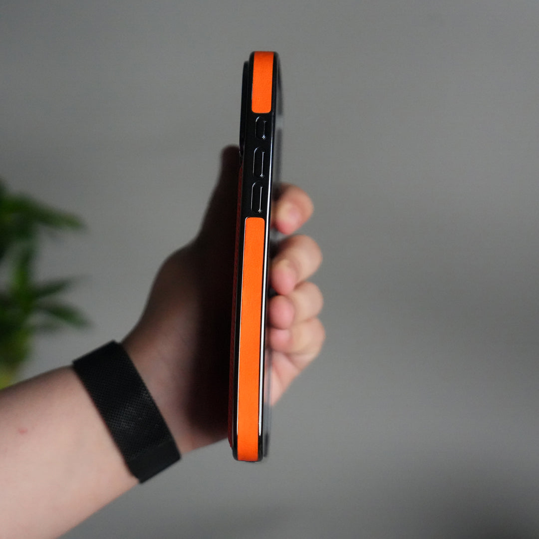 iPhone 17 Pro Luxury Leather Magnetic Ring Case | Metal Kickstand Cover with Chrome Frame