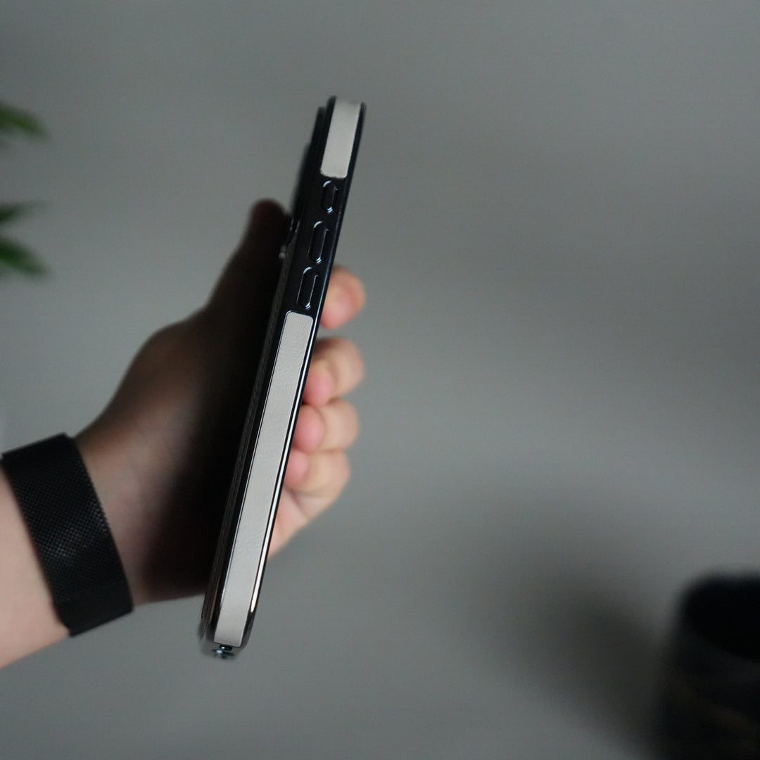 iPhone 17 Pro Luxury Leather Magnetic Ring Case | Metal Kickstand Cover with Chrome Frame