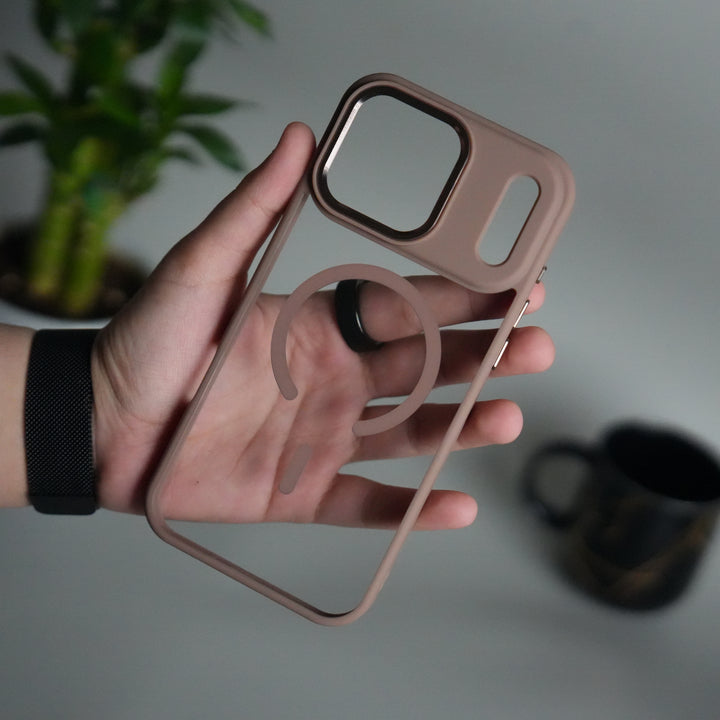 iPhone 17 Pro Clear Magnetic Metal Camera Ring Case | MagSafe Ring | Brown