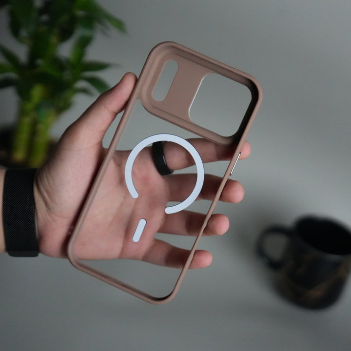 iPhone 17 Pro Clear Magnetic Metal Camera Ring Case | MagSafe Ring | Brown