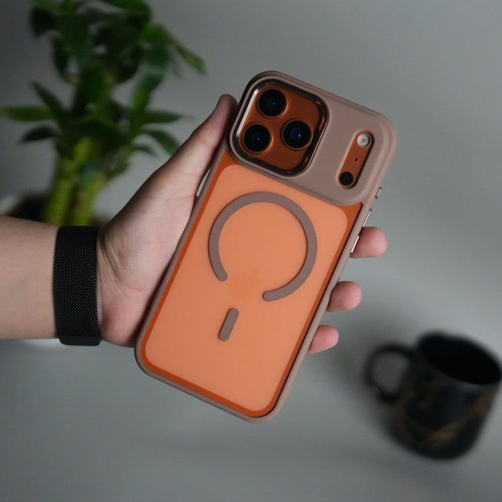 iPhone 17 Pro Clear Magnetic Metal Camera Ring Case | MagSafe Ring | Brown