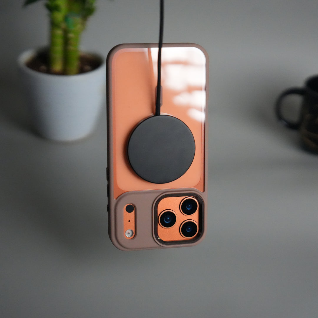 iPhone 17 Pro Clear Magnetic Metal Camera Ring Case | MagSafe Ring | Brown