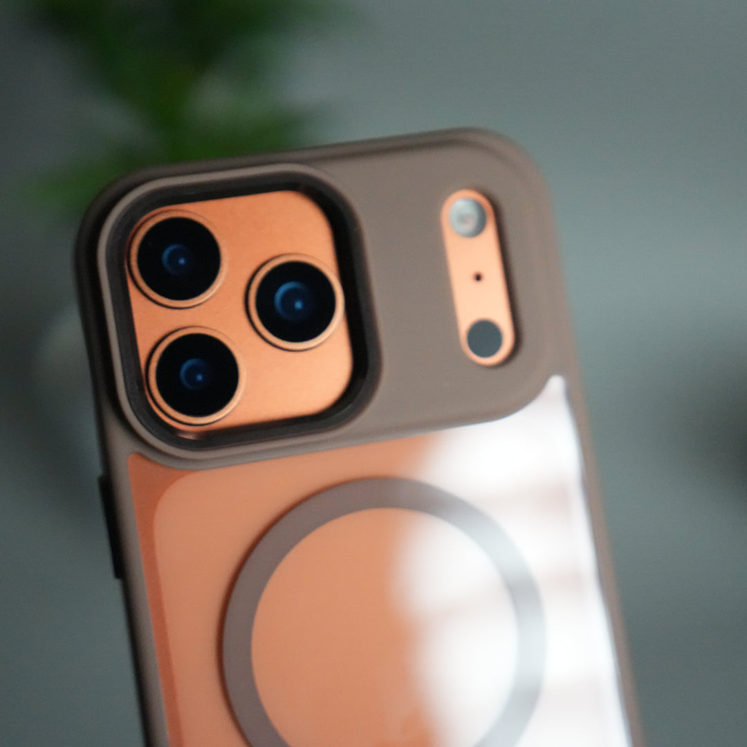 iPhone 17 Pro Clear Magnetic Metal Camera Ring Case | MagSafe Ring | Brown