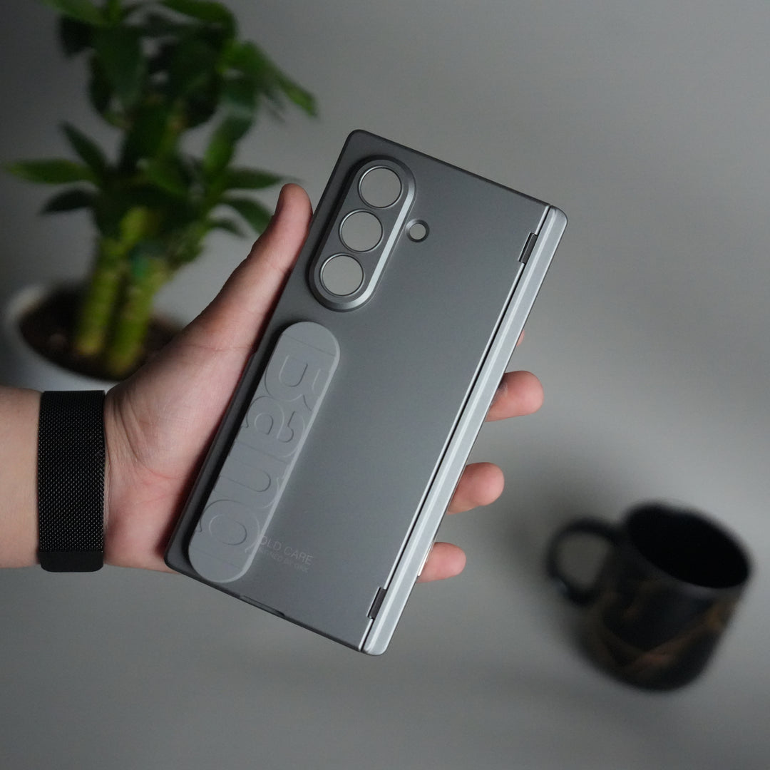 Galaxy Z Fold 7 Silicone Band Holder Case with Front Glass | Matte Hard Cover with Kickstand Grip